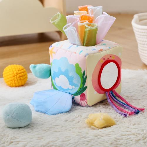 Mermaid Sensory Tissue Box Toy for Toddlers Montessori Pulling Scarves for Fine Motor Skills Pretend Play Gift for Grandkid Newborn Birthday