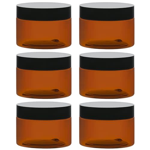 TUZAZO 4 Oz Amber Plastic Cosmetic Jars Leak Proof Small Container with lids for Cream, Lotion, Powder, Ointments, Beauty Products, 6 Pcs