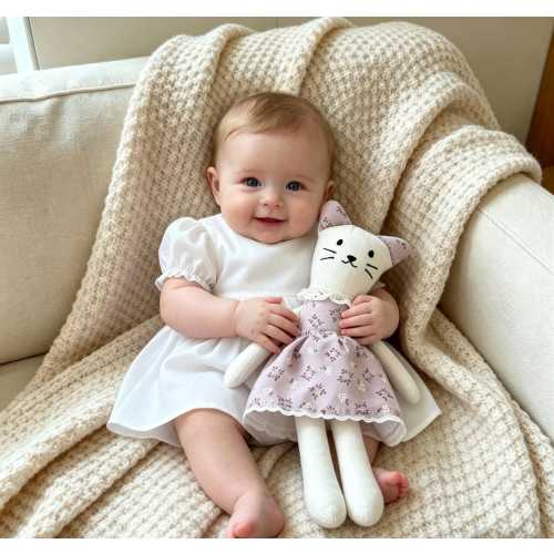 Handmade Cat Stuffed Animal, Soft Fabric Cat Doll, Baby Shower Gift, Kids' First Friend, Cute Kitty Plush Toy, Nursery Decor