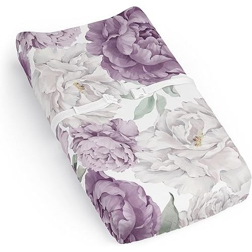 Sweet Jojo Designs Lavender Purple Boho Shabby Chic Floral Girl Baby Changing Pad Cover Sheet Infant Newborn Diaper Table Change Mat Cover Lilac Violet Ivory Bohemian Vintage Garden Watercolor Nature