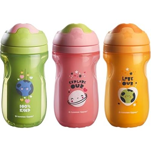 Tommee Tippee Superstar Insulated Sippee Bottle, 12m+, 9oz, Pack of 3, Non-Spill Toddler Trainer Drinking Bottle, Leak-Proof and Shake-Proof, Bite-Resistant and BPA Free (Design May Vary)