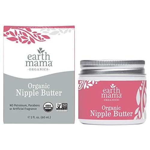 Organic Nipple Butter Breastfeeding Cream by Earth Mama | Lanolin-free, Safe for Nursing & Dry Skin, Non-GMO Project Verified, 2-Fluid Ounce (Packaging May Vary)