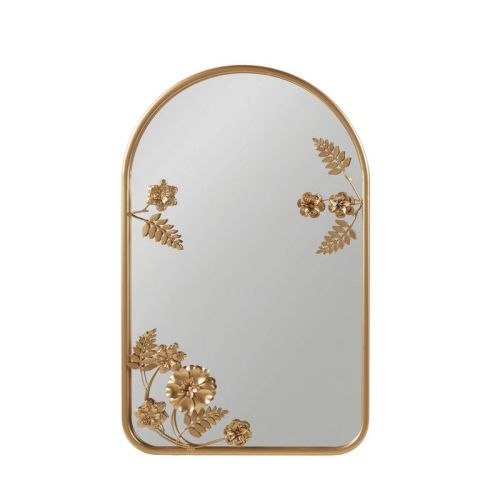 Adaline Arched Metal Floral Wall Mirror Gold - Madison Park: Luxury Glam Decor, Iron Frame, No Assembly