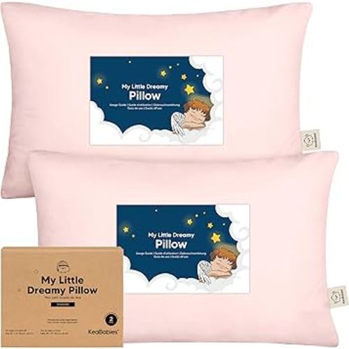 KeaBabies 2-Pack Toddler Pillow 13x18 - Soft Organic Cotton Kids Travel Bed Pillows for Sleeping, School, Nap, Machine Washable, Toddlers 2 to 5, Pillowcase Sold Separately (Mist Pink)