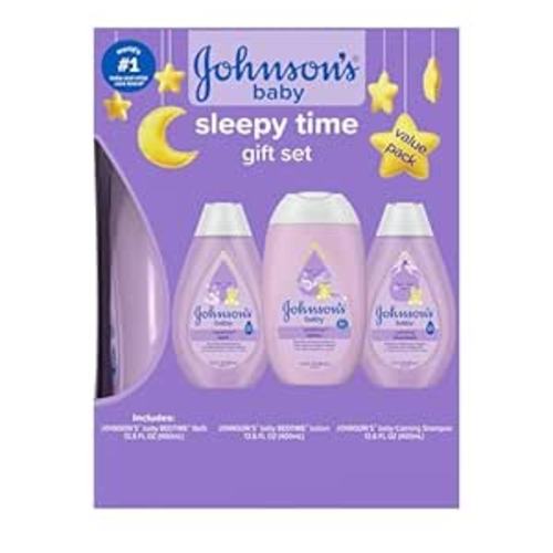 Johnson's Baby Sleepy Time Gift Set with Calming Bedtime Bath, Bedtime Lotion & Calming Shampoo, Baby Bedtime Essentials with Relaxing NaturalCalm Aromas, Hypoallergenic, 3 Items