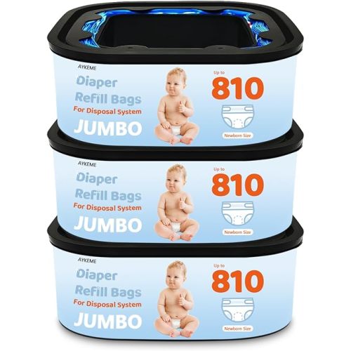Jumbo Square Refills Disposal Bags Compatible with Diaper Genie Compact & Select Pails (Not Fit Classic),Hold Up to 810 Newborn-Sized Diapers Per Refill(3 Pack)