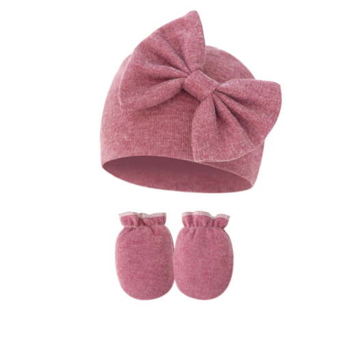 Newborn Hospital Beanie No Scratch Mittens Set, 0-6 Months Big Bow Infant Caps, Baby Girl Cute Nursery Headbands Hats
