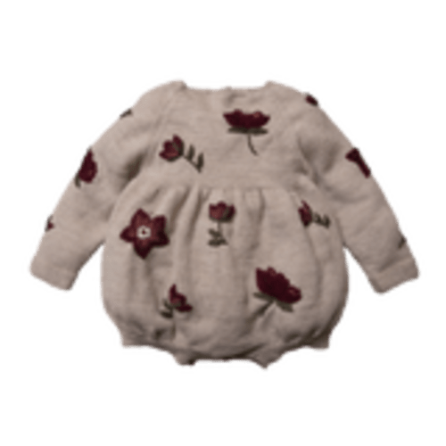 Hand-Embroidered Merino Wool Hellebores Romper – Cozy Baby Knitwear