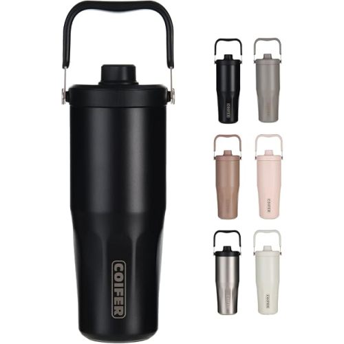 26 oz Ceramic-Lined Insulated Water Bottle with Straw and Handle
