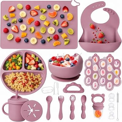 19 Pcs Silicone Baby Feeding Set Eating Essentials for Newborn