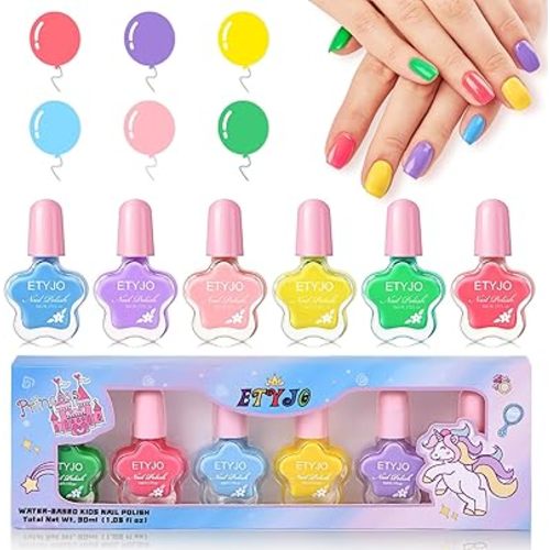 Kids Nail Polish - Non-Toxic, Water-Based, Low Odor, Peel-Off, Quick Dry Set for Girls Ages 3+ (6 Colors)