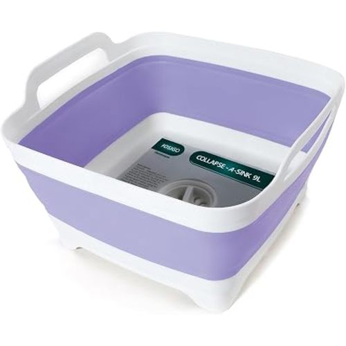 FOSJGO Collapsible Dish Basin with Drain Plug, Foldable Sink, 2.4 Gal (9L)
