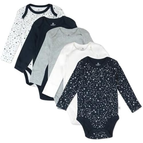HonestBaby baby-girls 5-pack Long Sleeve Bodysuits One Piece 100% Organic Cotton for Infant Baby Girls