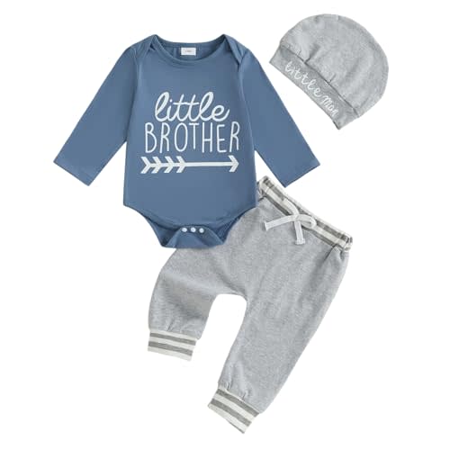 Ayalinggo Little Brother Newborn Outfit Baby Boy Lil Bro T Shirt Romper Long Pants Set Hat Infant Little Summer Clothes