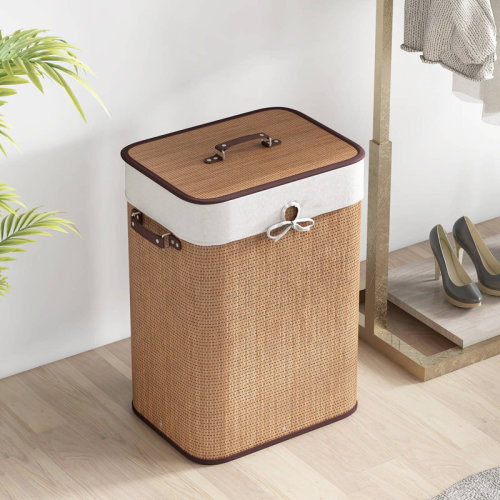Gracie Oaks Rectangle Bamboo Hamper Laundry Basket Washing Cloth Bin Lid Bamboo & Reviews | Wayfair