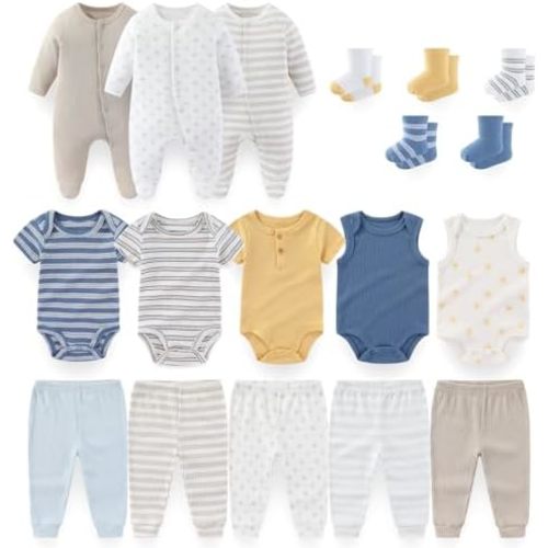 Baby Boy Girl 18 Pack Layette Set Cotton Infant Unisex Clothes and Accessories New born Essentials Clothing Sets