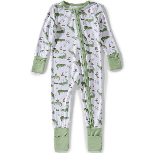 Angel Dear Baby Boys Bamboo Long Sleeve Contrast Trim Crayon Alligator 2-Way Zipper Convertible Coverall