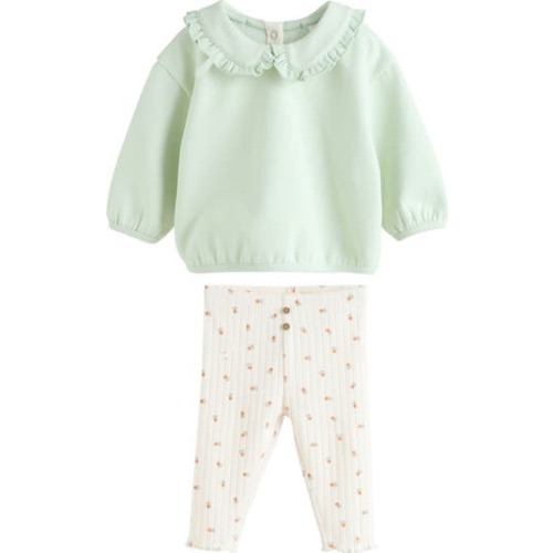 Frill Collar Sweater & Print Leggings Set, 6-9M
