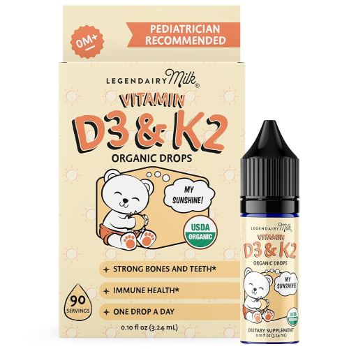 Legendairy Milk Organic Baby Vitamin D3 K2 Liquid Drops, 400 IU of Baby Vitamin D Drops for Infants - Vitamin D for Newborns, Toddlers, and Kids - Vegan, 90 Servings