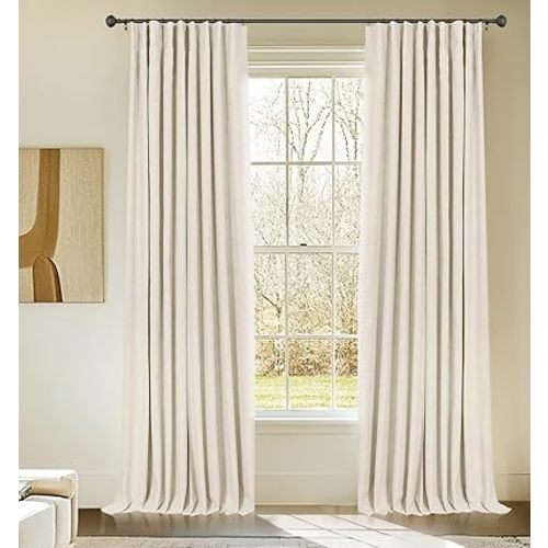 INOVADAY 100% Blackout Curtains for Bedroom, Black Out Curtains 84 Inch Long, Clip Rings Linen Blackout Drapes, Thermal Insulated Room Darkening for Living Room, 2 Panels - Cream,W50xL84