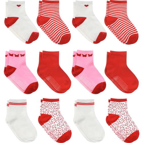 Debra Weitzner Toddler Crew Socks for Boys and Girls with Grips, Soft Cotton, 12 Pairs