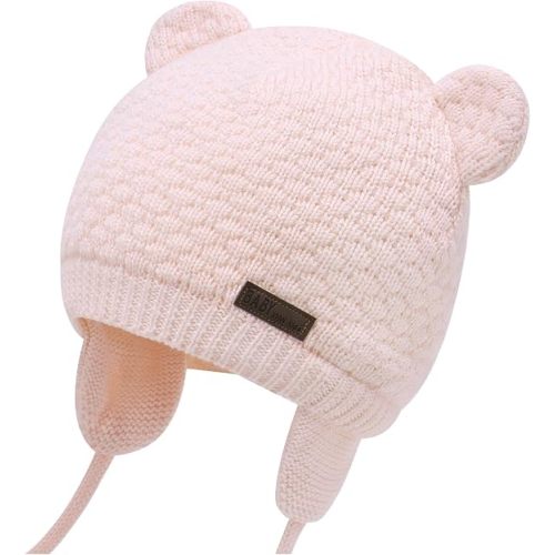 Duoyeree Baby Winter Hat, Bear Knit Earflaps Cotton Lined for Toddler Kids