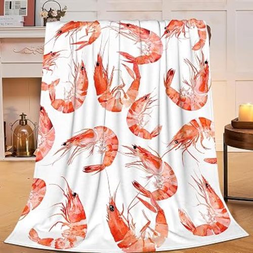 Shrimp Blanket Shrimp Throw Blanket Flannel Stuff Merch Cozy Decor Fleece Plush Fuzzy Warm Soft Lightweight Bedding Gifts for Girls Women Men Boy Couch Sofa 50"X40"
