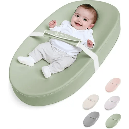 COMOMY Baby Changing Pad with Wipeable & Waterproof PU Cover, Contoured Diaper Changing Pad for Dresser with Non-Slip Safety Belt, Portable and Lightweight, Large Cushioned Foam, Green