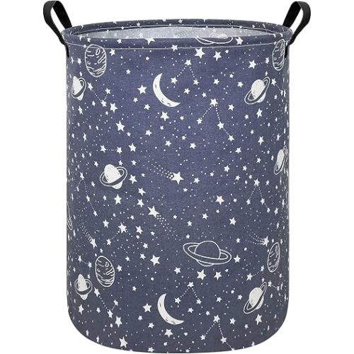 Foldable Waterproof Round Fabric Laundry Basket Home, Blue Starry Sky