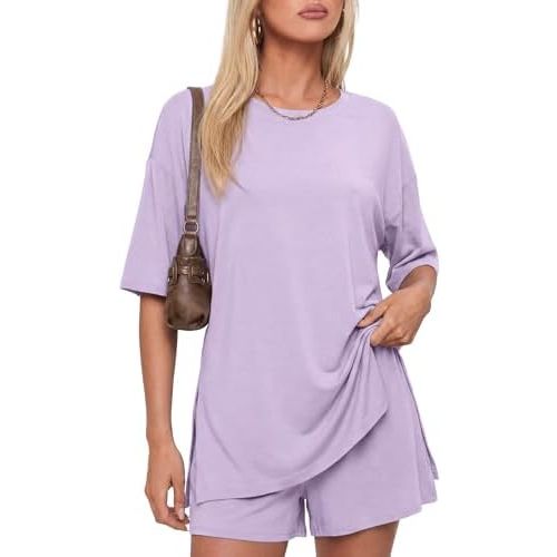 Darong Women's 2 Piece Lounge Set Short Sleeve Boxy T-shirt & Shorts Comfywear Summer Pajama Set Loungewear Set