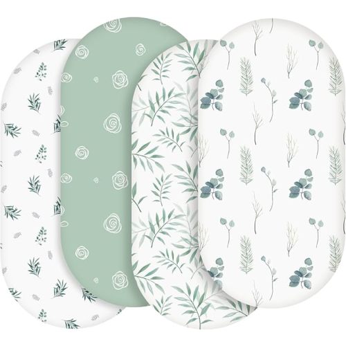 Soarwg Kids Bassinet Sheets, Bassinet Sheets for Baby Boy and Girl, Bassinet Sheet Neutral, Fit for Rectangle, Round, Oval, Hourglass Mattress, Flexible for Different Bassinet Pad/Mattress 4 Pack