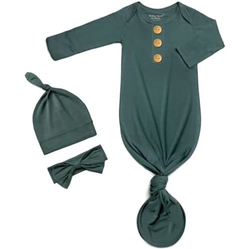 Soft Newborn Knotted Gown with Hairband and Hat, Baby Boy Girl Coming Home Outfit, Sleeper Baby Sleep Gown with Mittens