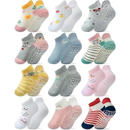 RATIVE Anti Slip Ankle Socks with Grips for Baby Toddler Kids Boys Girls