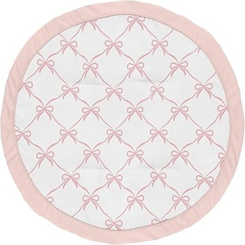 Sweet Jojo Designs Baby Play Mat (Pink Bows) for Girls, Infant, Toddler Tummy Time Activity Floor Playmat (Blush and White Bow for The Ballerina, Ballet Dancer, Princess Collection)