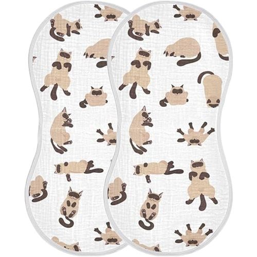 Sleeping Cats Siamese Colorpoint Cat Muslin Burp Cloths for Baby 2 Pack 100% Cotton Baby Washcloths Bibs for Boy Girl