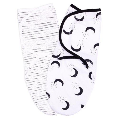 Little Star Organic 100% Pure Organic Velcro Swaddle, 2 Pack, White-To the Moon and Back, Small