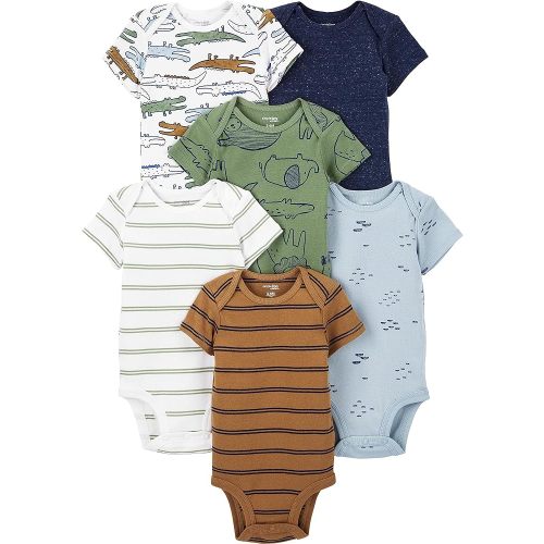 Simple Joys by Carter's Baby Boys' 6-Pack Short-Sleeve Bodysuits, Multicolor/Alligator/Forest Animals/Stripe, 6-9 Months