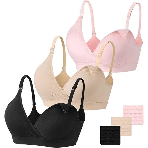 Vinfact 3 Pack Nursing Bras for Breastfeeding Seamless V Neck Maternity Bra Women Pregnancy Breastfeeding Bra