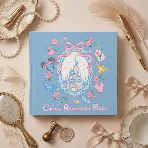 Personalized Princess Castle Icons Autograph Book, Fairy Tale Castle Book, Magical Theme Park Memory Book, Magic Kingdom Family Trip Gift
