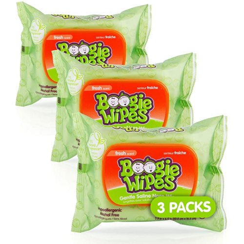 Boogie Wipes Gentle Saline Nose Wipes Original Fresh Scent, 30 Count (Pack of 3)