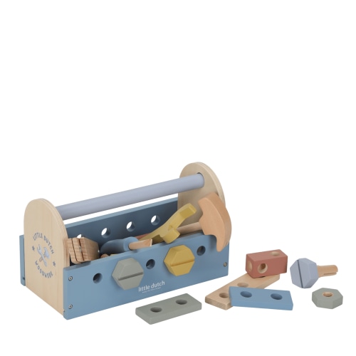 Wooden Blue Toolbox and Accessories