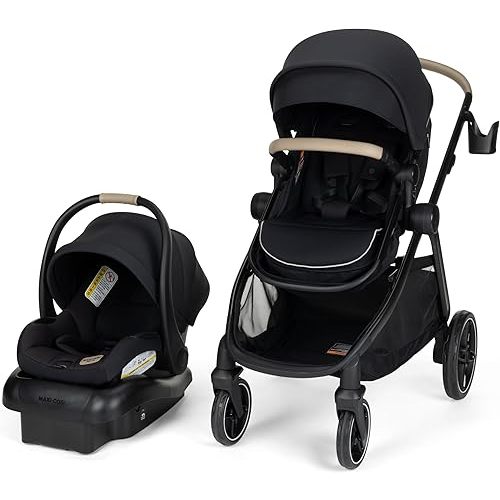 Maxi-COSI Zelia Pro 5-in-1 Travel System with Mico Pro Infant Car Seat, Baby Stroller Combo, Reversible Seat, Large Wheels, Adjustable Handle, Newborn to Toddler, Lightweight, Caspian Caviar