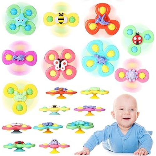 Leitee 9 Pcs Suction Cup Toys Bath Toys Sensory Strong Suction Cup Toys Spinner Dimple Toy Birthday Gifts for Early Education Bathtub Dining Chairs, 3 Styles(Cute Style)