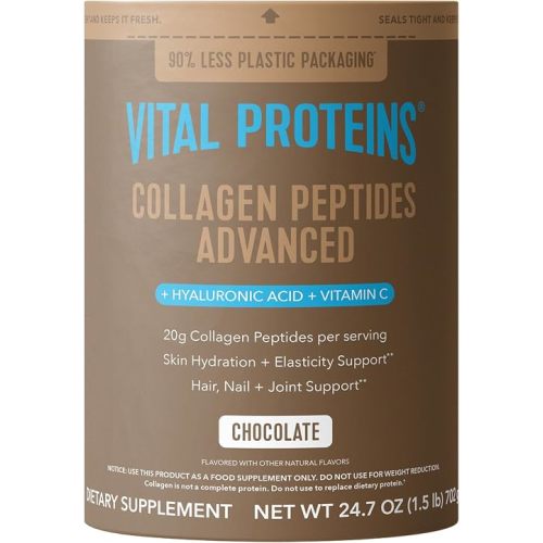 Vital Proteins Collagen Peptides Advanced, Hydrolyzed Peptides with Hyaluronic Acid and Vitamin C - Chocolate Flavor Powder, 24.7oz