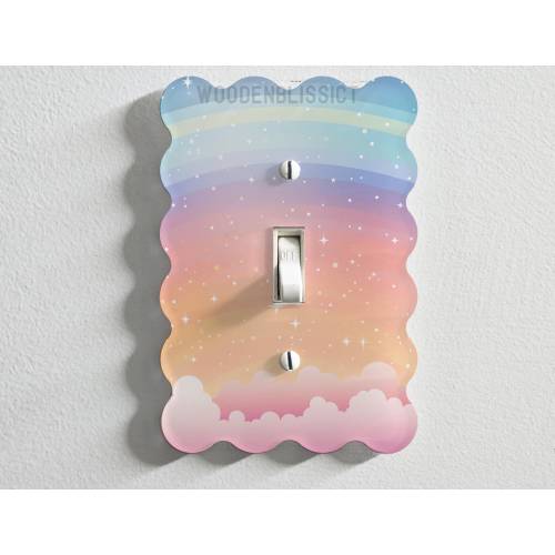 Dreamy Rainbow Cloud Light Switch Cover, Laser Cut Acrylic, Home Decor, Single Switch or Rocker, Switch Cover Plate, Kids Room Decor