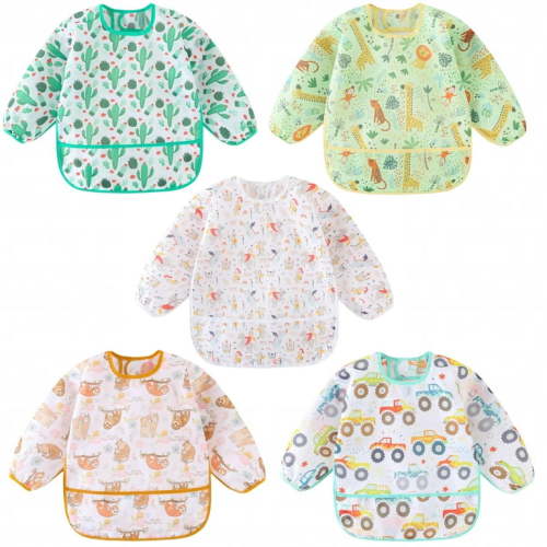 HaimoBurg 5 Pcs Mess Proof Baby Bib, Waterproof Sleeved Bib Outfit, Baby Smock for Eating for 5-30 Months