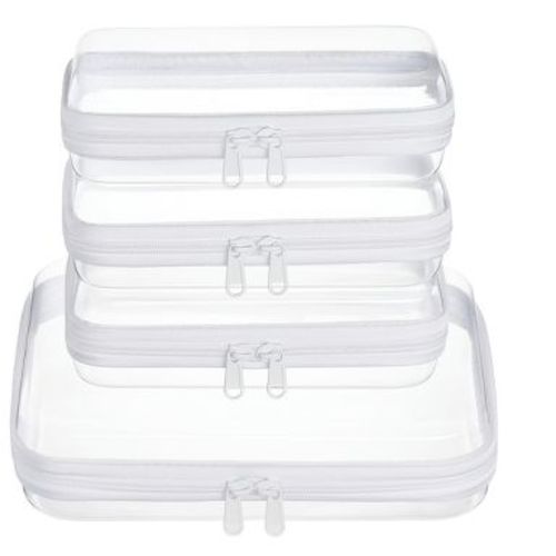 Narwey 4 pcs Clear Zipper Pouches,Hard Shell Zipper Case, Toy Storage Bins (M+3S)