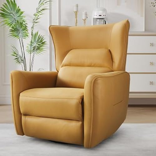 Bonzy Home 270° Swivel Power Recliner Chair, 30° Rocking Chair with Lumber Cushion and Highly Enveloping Backrest, Electric Reclining Home Theater Seat for Nursery, Bedroom, Living Room, Orange