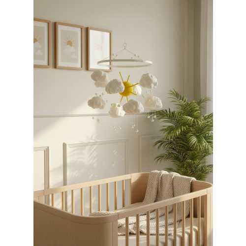 Sun & Cloud Baby Mobile with Raindrops – Gender Neutral Crib Mobile for Nursery, You Are My Sunshine Themed Babyroom