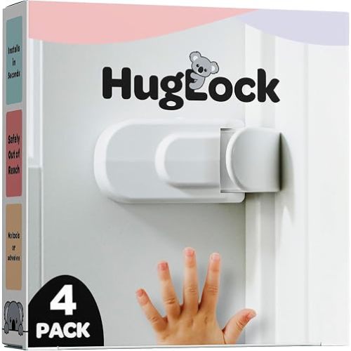 Huglock - The Snap-On Door Lock Kids Can't Reach or Defeat - No Tools or Adhesives Required - Works With Door Knob, Lever or Handle - Childproof Safety Locks are Toddler, Baby and Child Proof (4 Pack)